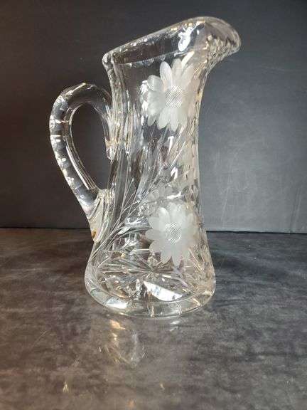 Cut Glass with Etched Design Pitcher