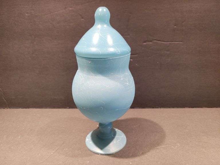 Painted Blue Glass with Hand Painted White lines - Two Piece