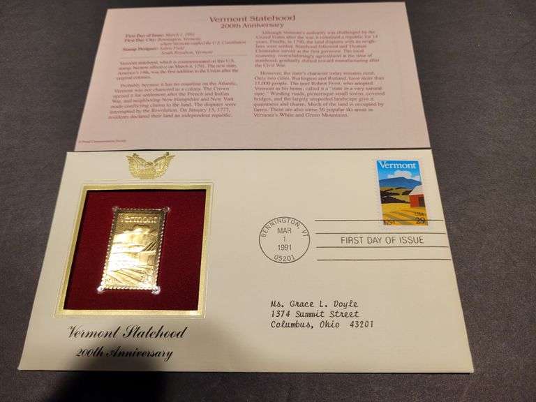 Vermont Statehood 200th Anniversary Gold Stap Replica
