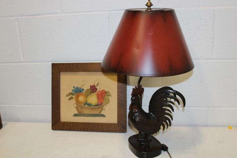 Rooster Lamp & Fruit Print