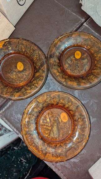Vintage Tiara Amber Glass Plates, Set of 3