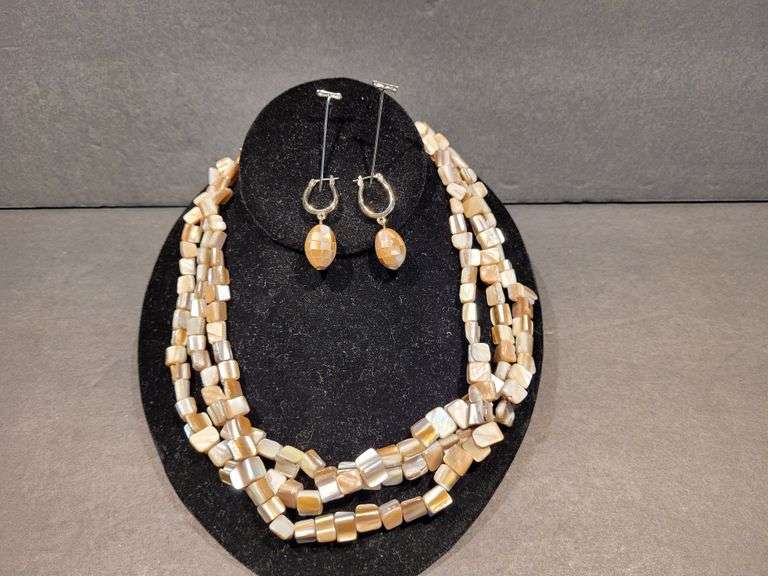 Jewelry - Three Strain Necklace with one pair of Earrings.