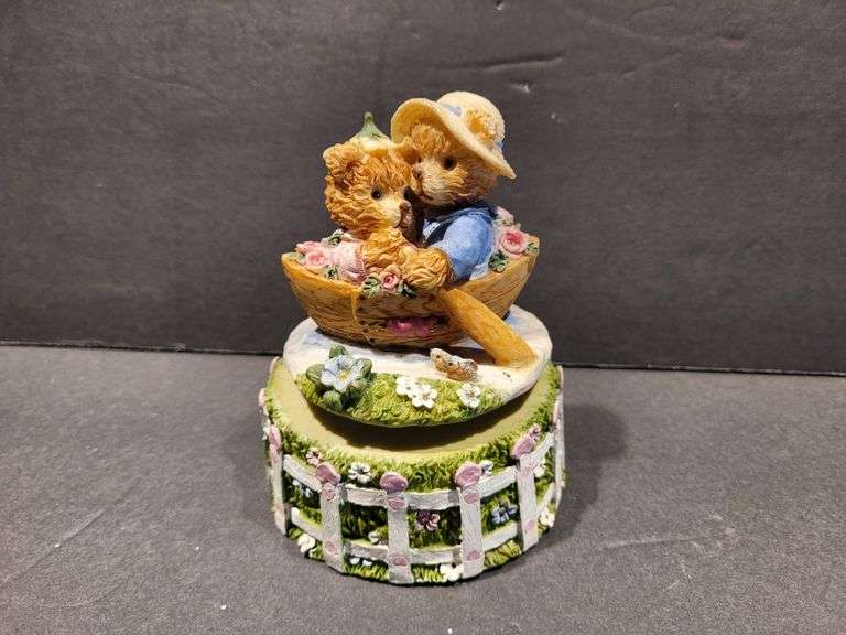 Two Bears in a Boat Music Box - Plays Great.