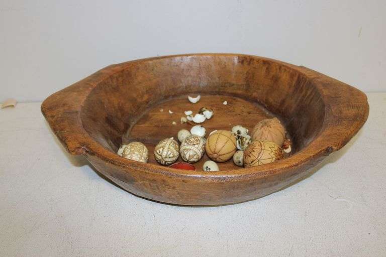Wooden Bowl & Decorated Eggs