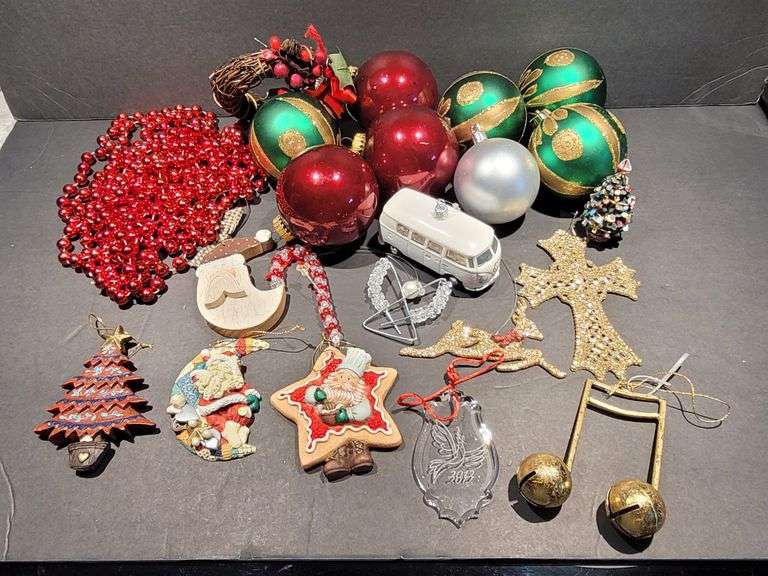 Christmas Ornaments and Red Bead Garland.