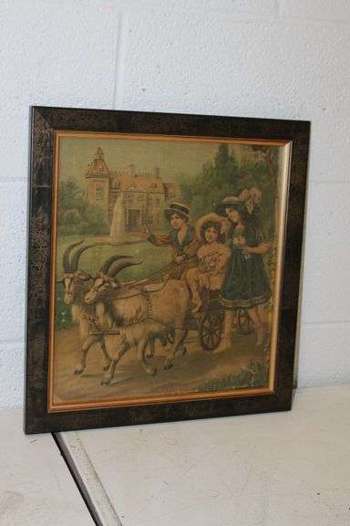 Antique Print of Children & Goats