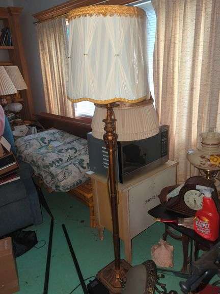 Vintage Brass Floor Lamp with Mid Century Style Fabric Shade