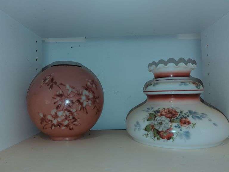Vintage Hand Painted Hurricane Lamp Glass Shades
