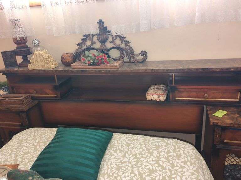 Vintage Wooden Headboard with Storage and Frame