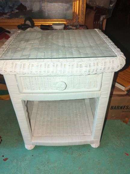 Wicker Side Table with Glass Top
