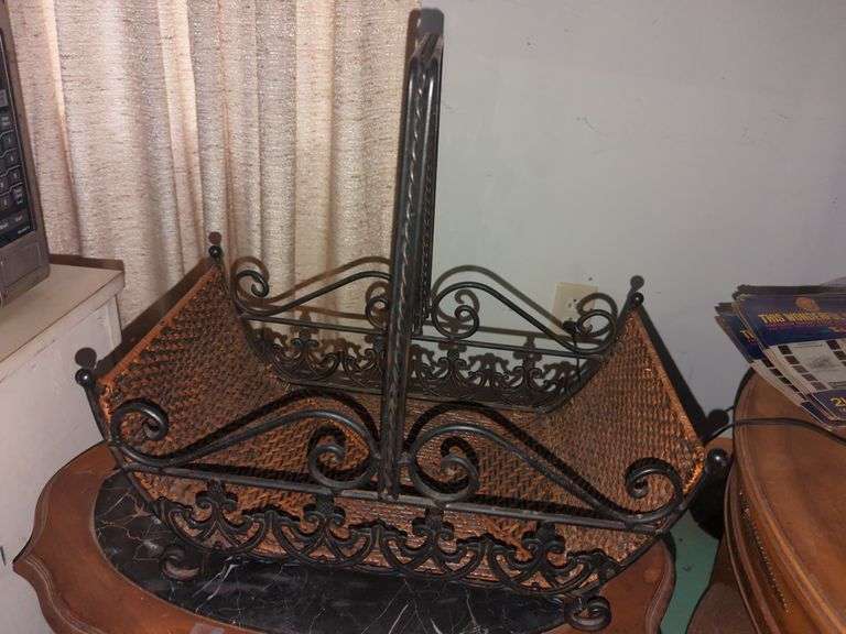 Wrought Iron and Rattan Basket