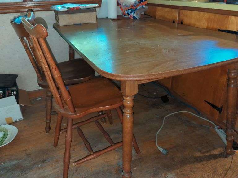 Vintage Oak Kitchen Table and Two Windsor Style Chairs