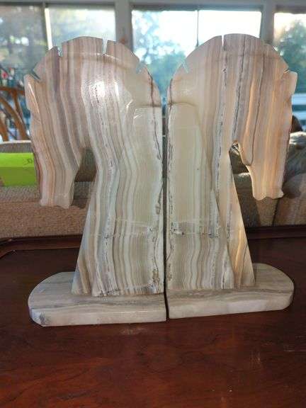 Pair of Hand Carved Onyx Marble Horse Head Bookends