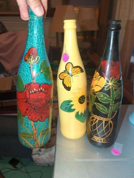 Set of Three Hand Painted Decorative Bottles