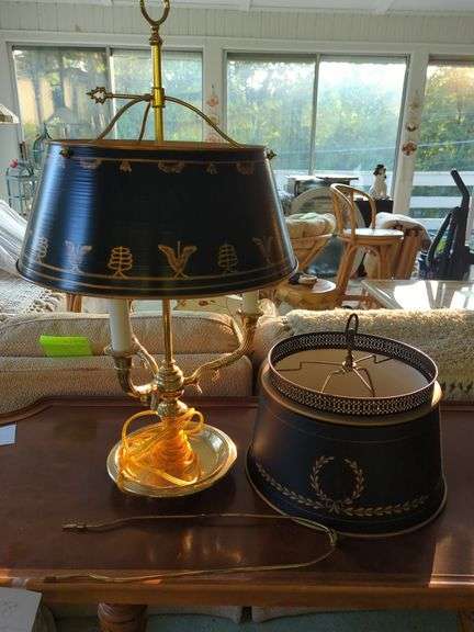 Ormolu and Tole French Bouillotte Lamp With Extra Shade and Hardware