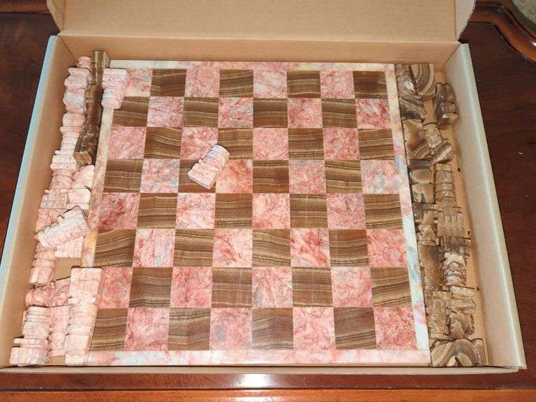 Hand Crafted Blush and Beige Onyx Marble Chess Set