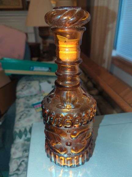 Amber Pressed Glass Decanter