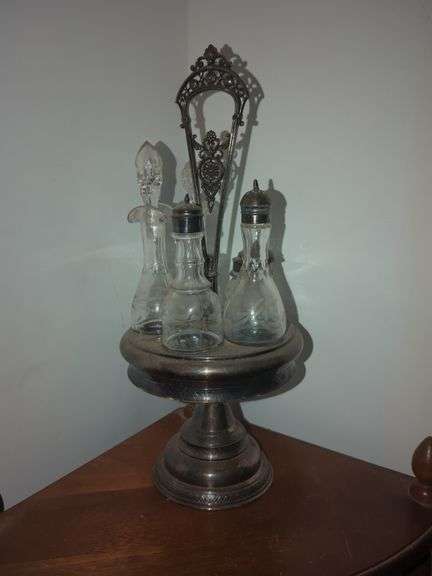 Antique Silver Plate and Glass Cruet Set