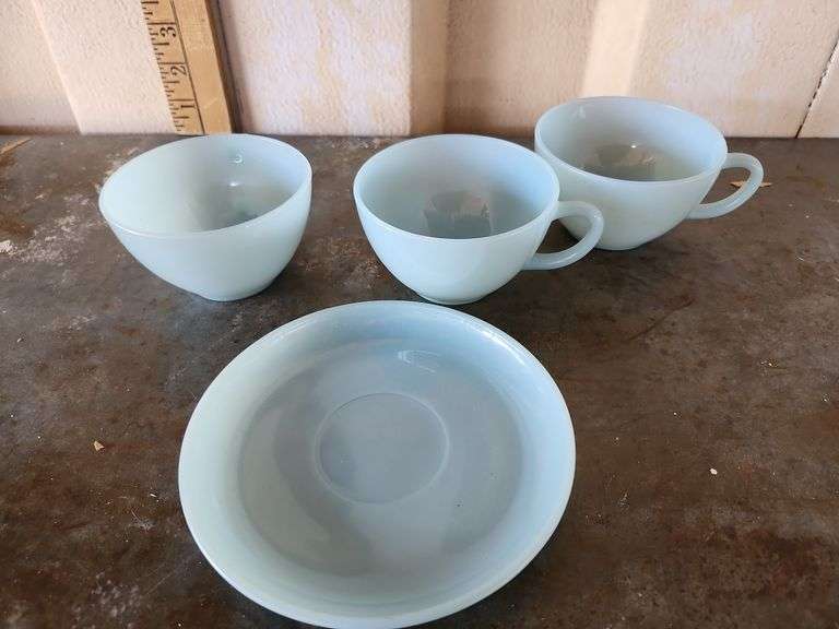 Fire King Blue Cups & 1 Saucer