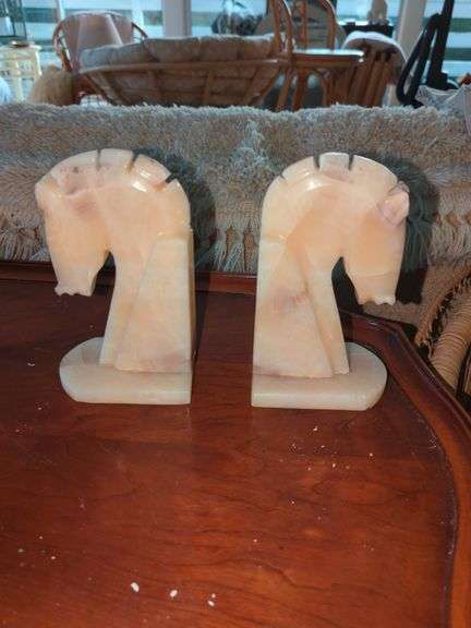 Hand Carved Marble Horse Head Bookends