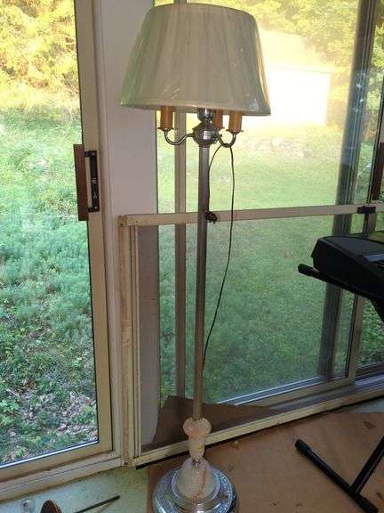 French Bouillotte Style Marble and Silver Tone Base Floor Lamp