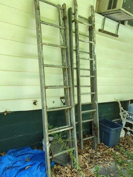 Pair of Vintage Wooden Extension Ladders
