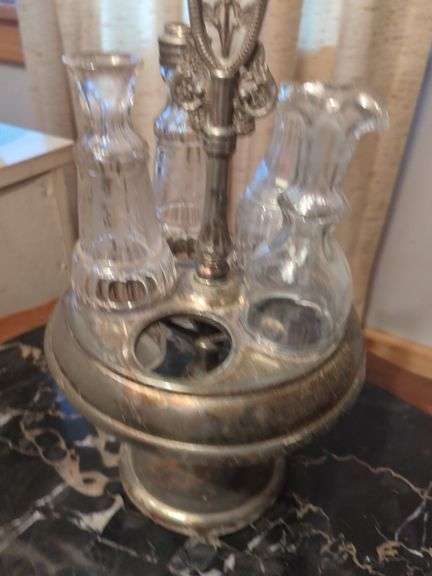 Antique Style Silver Plate and Glass Cruet Set
