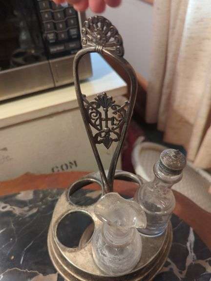 Antique Silver Plate and Glass Cruet Set