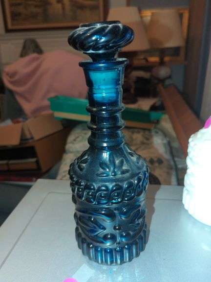 Cobalt Pressed Glass Decanter
