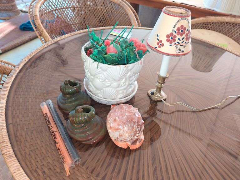 Ceramic Planter, Shell, Small Candlestick Lamp and More