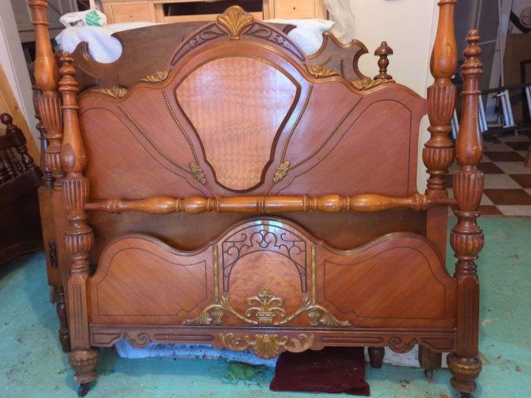 Art Deco Style Maple and Burl Wood Headboard and Footboard