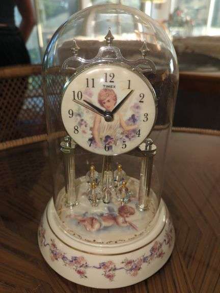 Timex Anniversary Chime Clock with Floral and Cherubs Motif