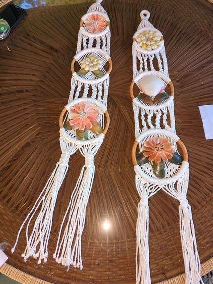 Vintage Macrame and Shell Wall Hangings