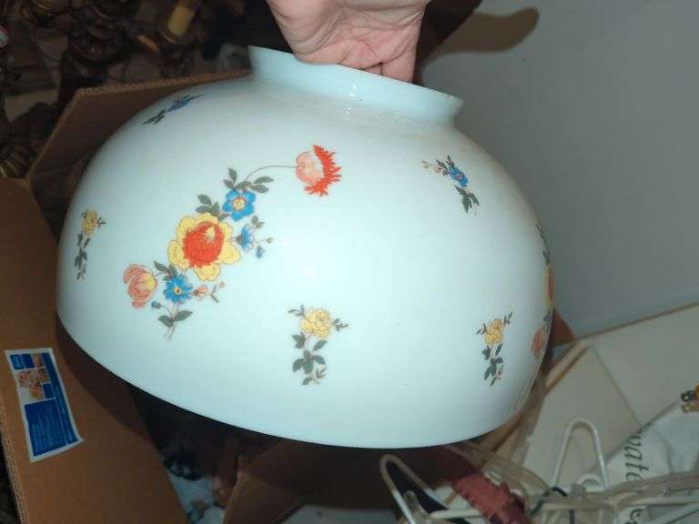 Vintage Floral Painted Milk Glass Shade