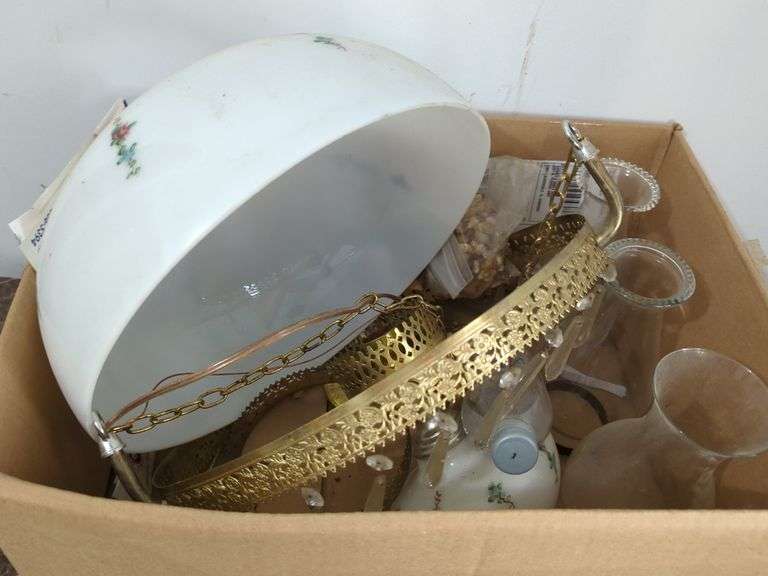 Collection of Hurricane Glass Shades, Hand Painted Glass Lamp Shade and More