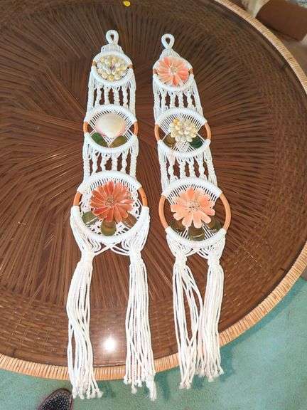 Vintage Macrame and Shell Wall Hangings