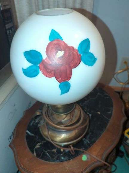 Hand Painted Brass Hurricane Parlor lamp