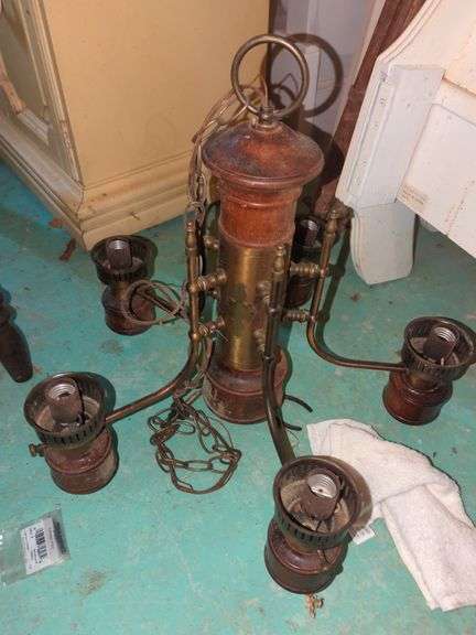 Steampunk Style Brass and Wood Chandelier