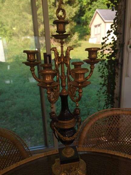 Italian Style Brass and Marble Candelabra