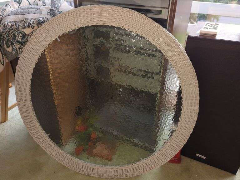 Wicker Framed Glass Table Top