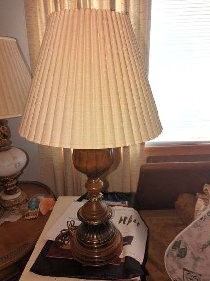 Mid Century Wood and Brass Table Lamp
