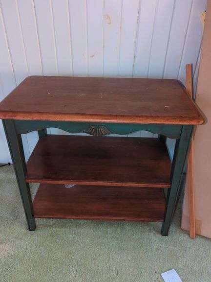 3 Tiered Wood and Green Painted Side Table