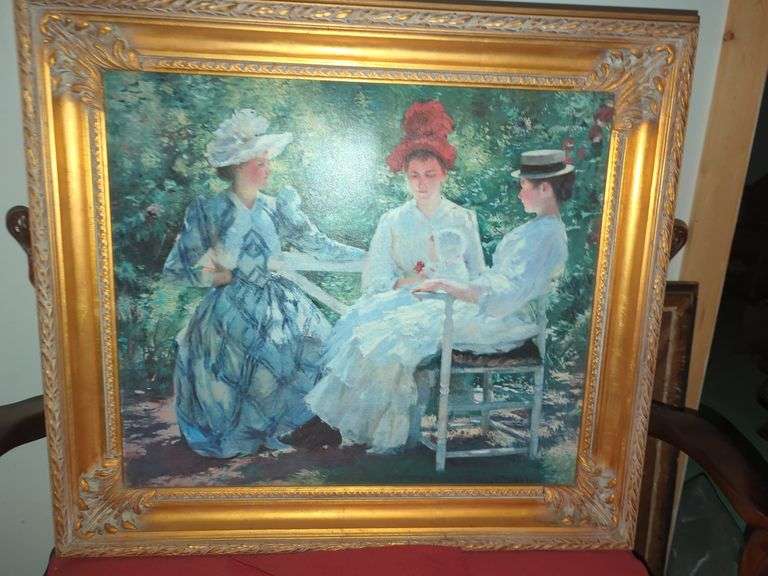 'Three Sisters: A Study in June Sunlight' Offset Lithograph After Edmund C. Tarbell in Gilt Antique 