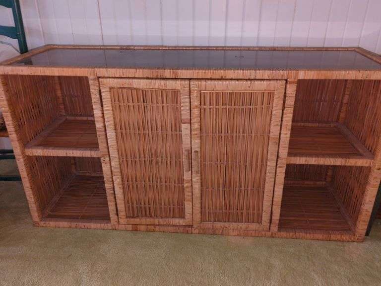 Vintage Wicker Rattan Credenza