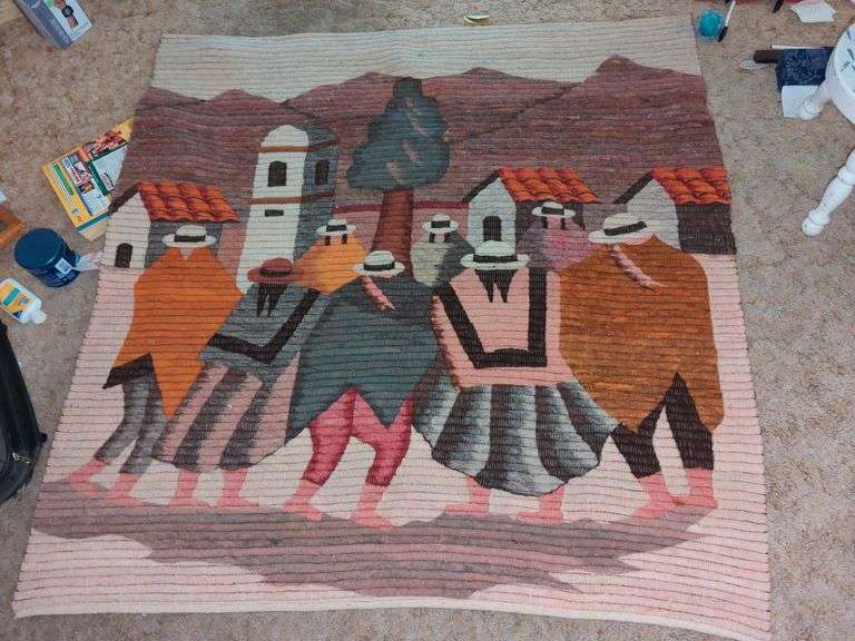 Vintage Peruvian Hand Hooked Wool Tapestry