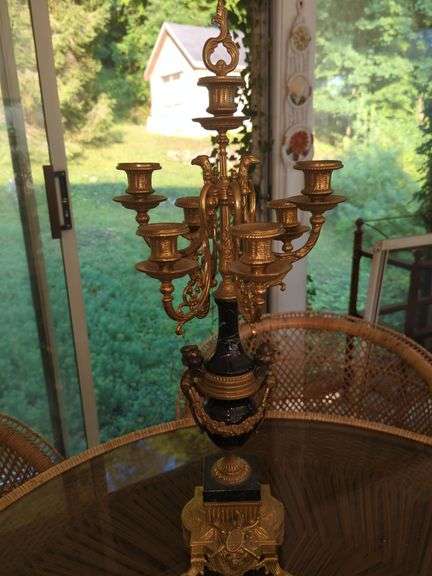 Italian Style Brass and Marble Candelabra