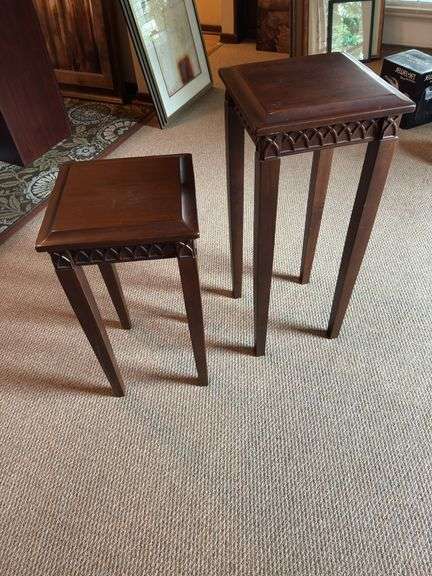 2 wood plant stands