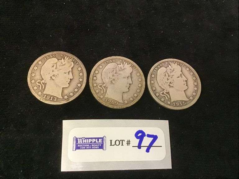 1913, 1909, 1915-S barber qtrs. VG