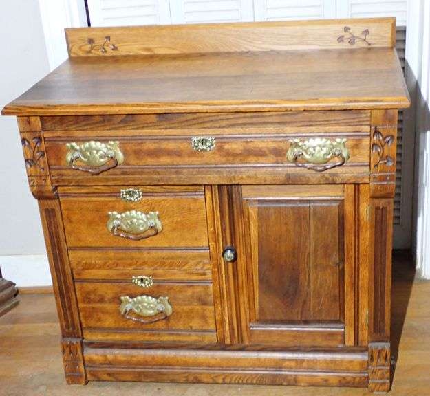 Victorian Oak Washstand Commode Cabinet Chest Dresser Nightstand Table 32w17d31t