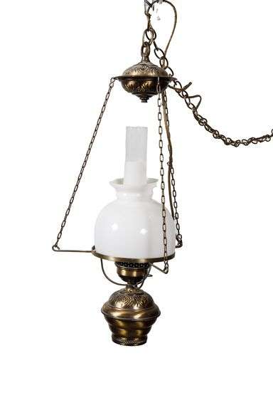 Vintage Brass Hanging Lamp with Glass Globe